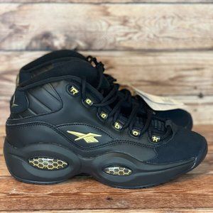 Reebok Womens 8.5 Question Basketball Sneakers Mid Black Gold Iverson ID9293